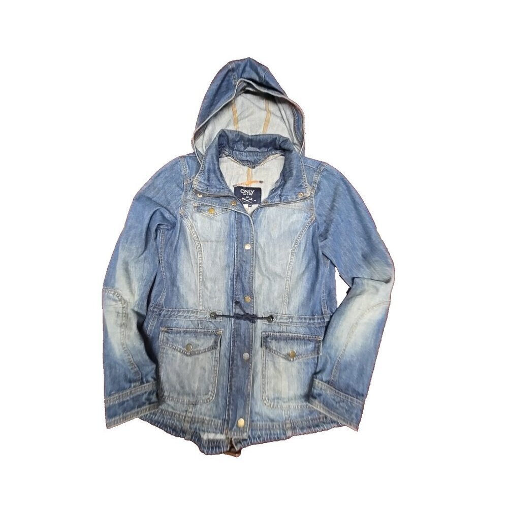 ONLY Women’s Denim Hooded Jacket Medium Wash Casual Utility Style M